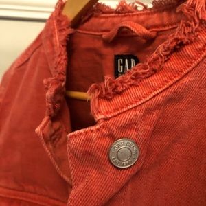Cropped red denim jacket